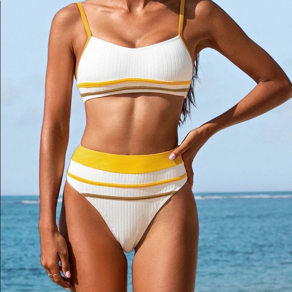 White And Yellow Striped Tank Bikini